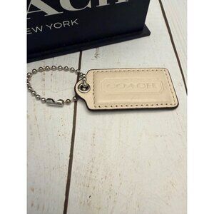 Vintage Y2K Coach Beige Tan Leather Hangtag With Silver Ball Chain 3” VGUC
